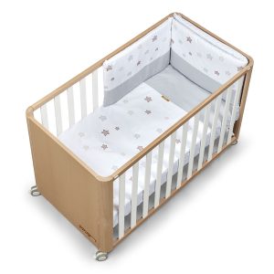 Cotinfant Doco Sleeping Wood 120×60 Natural&Blanco con Textil – Star Gris