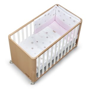 Cotinfant Doco Sleeping Wood 120×60 Natural&Blanco con Textil – Star Rosa