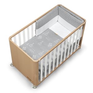 Cotinfant Doco Sleeping Wood 120×60 Natural&Blanco con Textil – Tipi Gris