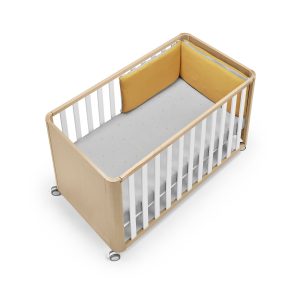 Cotinfant Doco Sleeping Wood 120×60 Natural&Blanco con Textil – Sena Gris&Mostaza