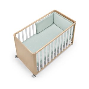 Cotinfant Doco Sleeping Wood 120×60 Natural&Blanco con Textil – Sena Verde Menta