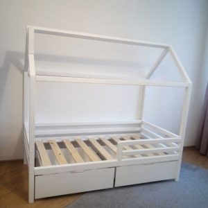 cama casa con barandas horizontales y 2 cajas