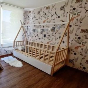 cama tipi con barandas verticales y nido