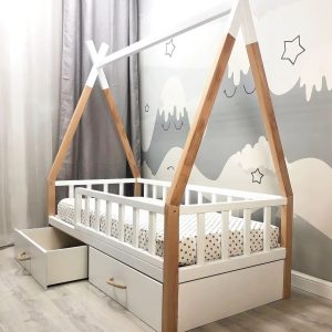 cama tipi barreras fijas y cajas organizadoras