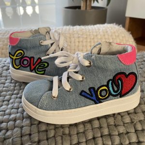 Tenis de mezclilla para niña, 15 cm, AM 66