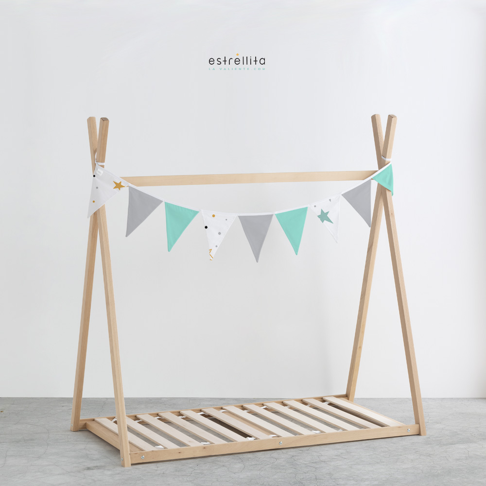 Guirnalda de banderines noche estrellada mostaza gris y mint - Imagen 2