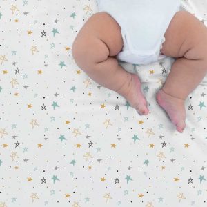 Juego de sábanas para minicuna y capazo noche estrellada mostaza