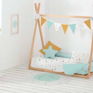 Funda almohada cuna noche estrellada mostaza