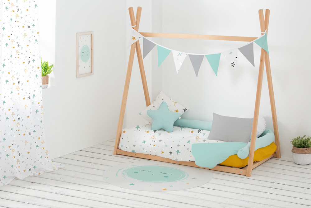 Guirnalda de banderines noche estrellada mostaza gris y mint