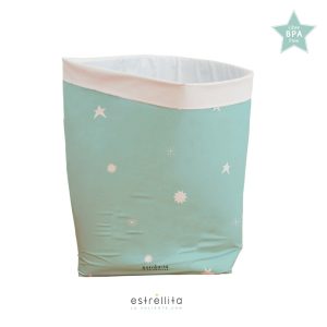 Cesto grande almacenaje mint estrellas blancas
