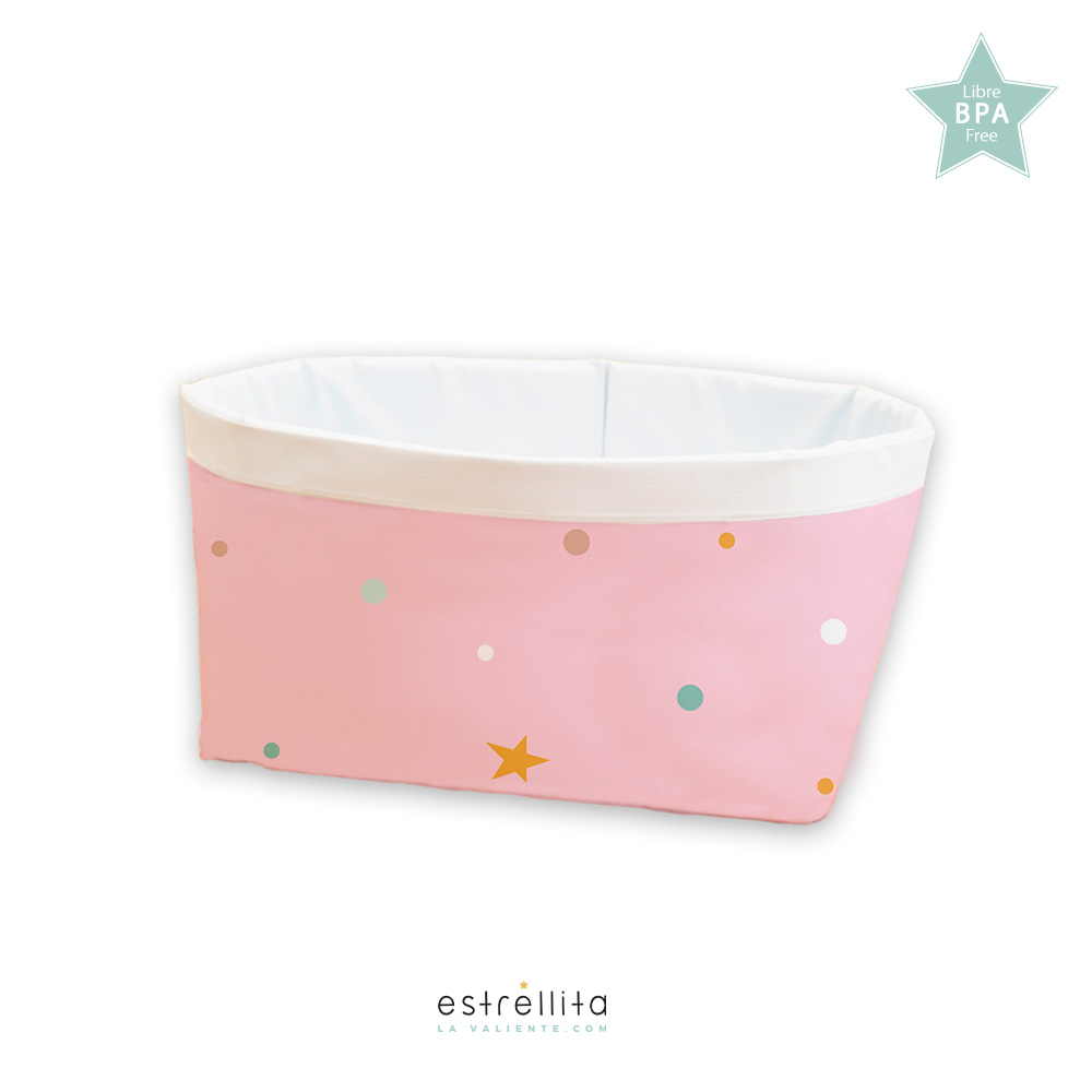 Cesto pequeño de almacenaje rosa con estrellas - Imagen 2