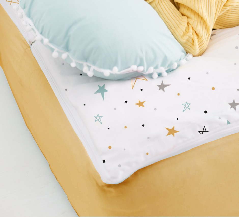 Saco nórdico cama noche estrellada mostaza bajera mostaza