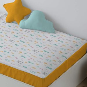 Saco nórdico cama Abecedario bajera mostaza