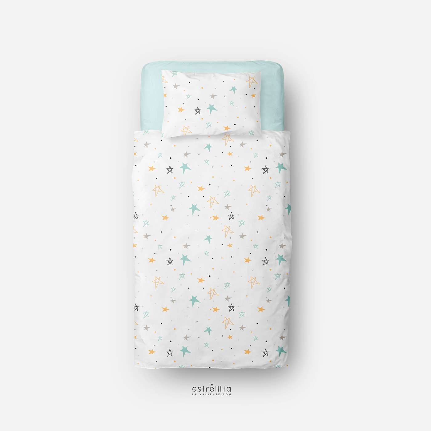 Saco nórdico cama noche estrellada mostaza bajera mint - Imagen 2