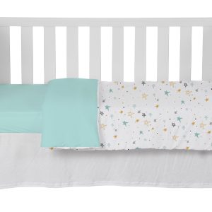Edredón cuna noche estrellada mostaza reversible mint
