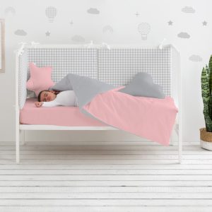 Funda protector cuna vichy gris reversible gris