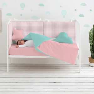 Funda protector cuna vichy rosa