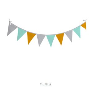 Guirnalda de banderines lisos gris mint y mostaza