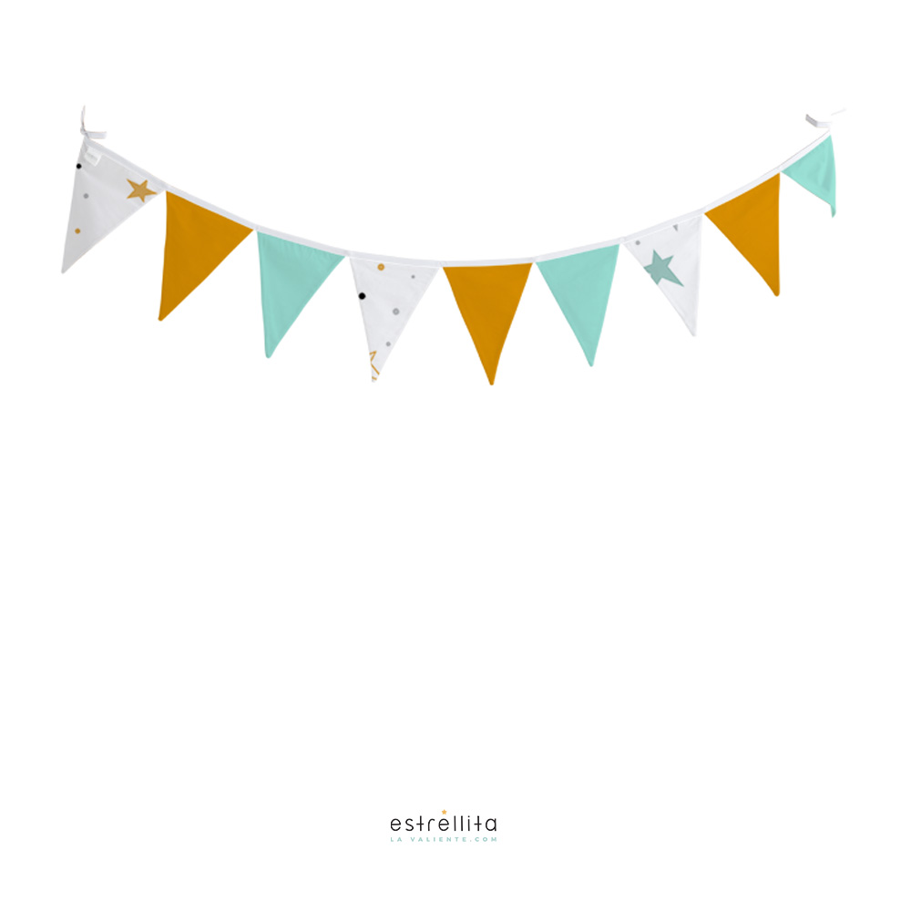 Guirnalda de banderines noche estrellada mostaza mostaza y mint - Imagen 2