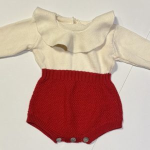 Conjunto tejido blanco y rojo, 3-6 meses, Sin marca