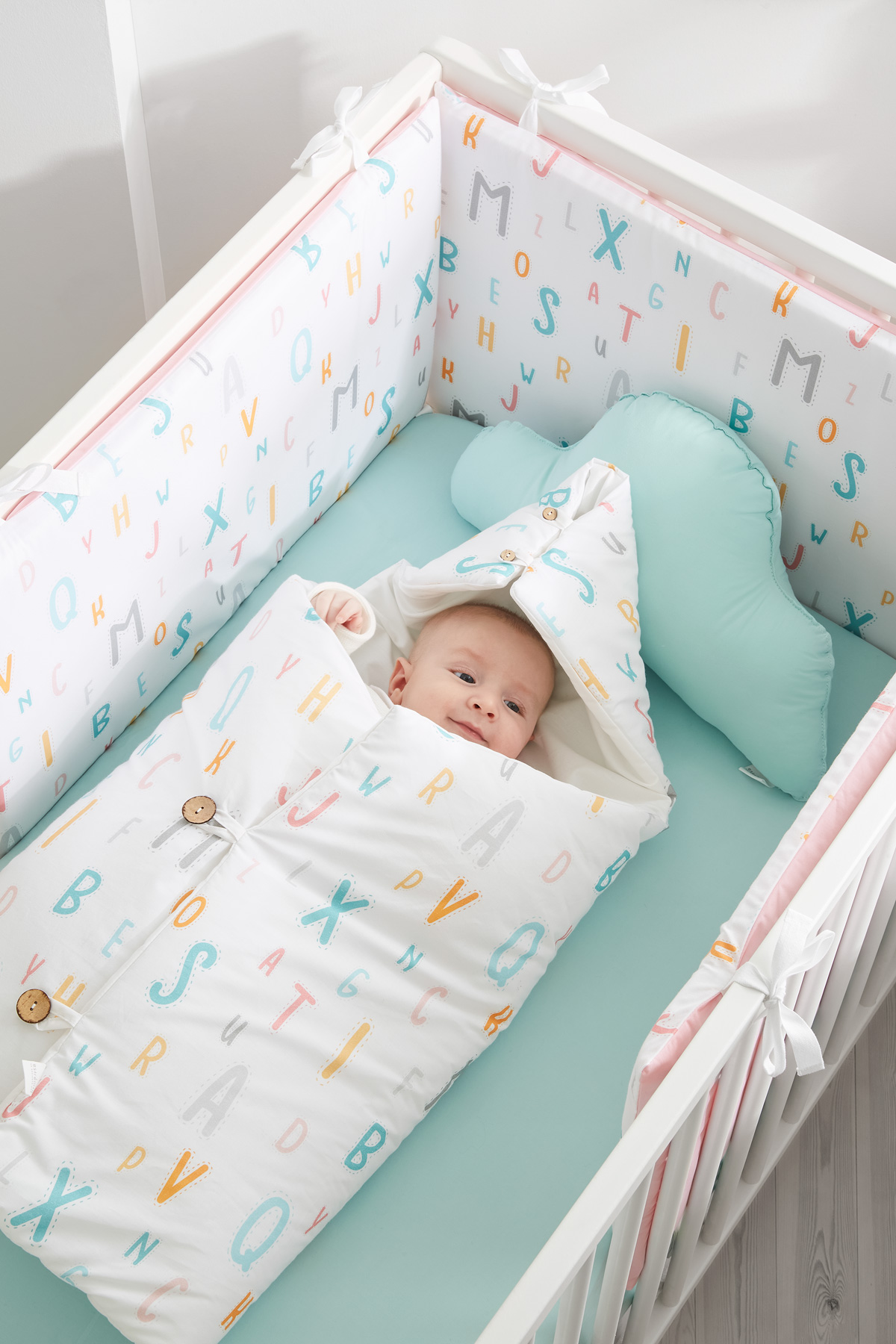 Saco algodón para recién nacido Abecedario