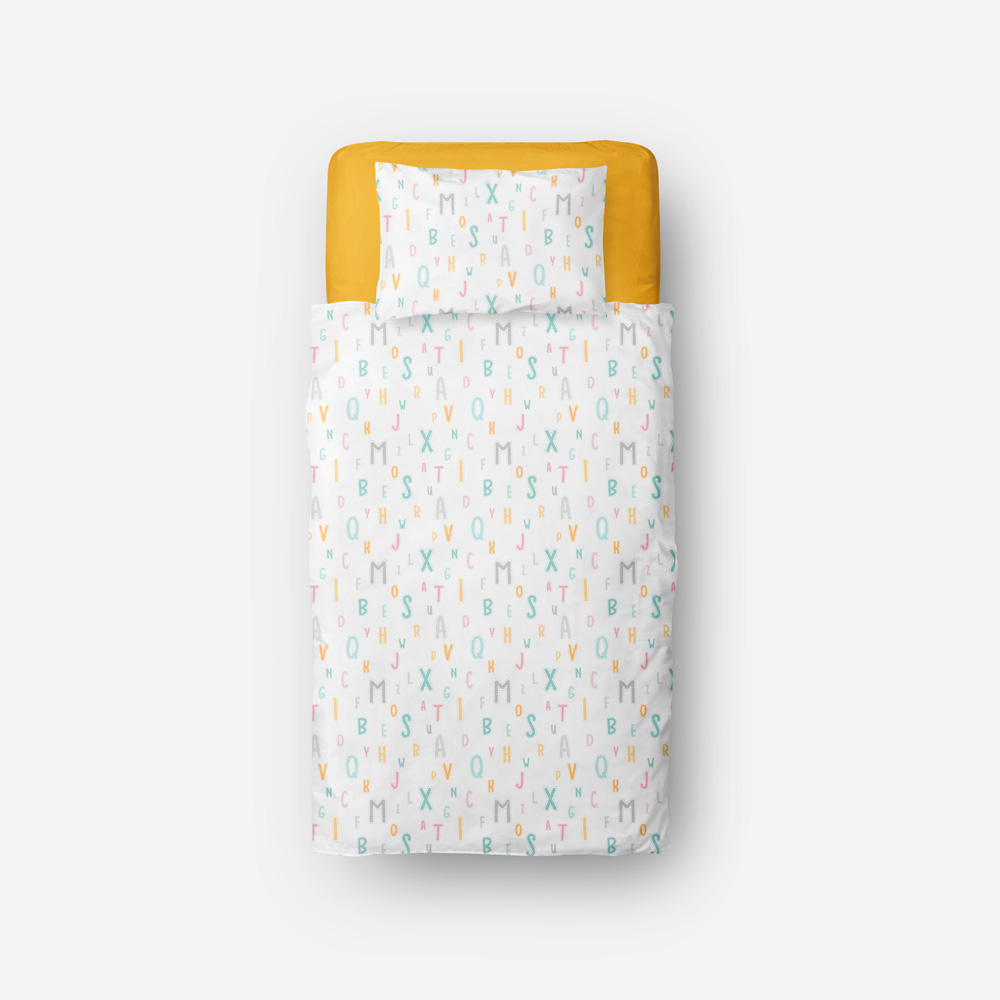 Saco nórdico cama Abecedario bajera mostaza - Imagen 3