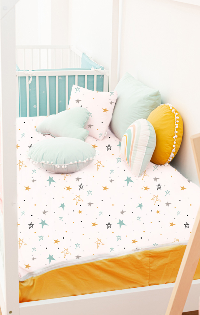 Saco nórdico cama noche estrellada mostaza bajera mostaza - Imagen 3