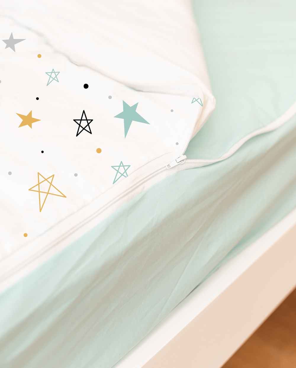 Saco nórdico cama noche estrellada mostaza bajera mint - Imagen 3