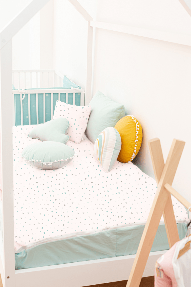 Saco nórdico cama triángulos gris y mint bajera mint - Imagen 3