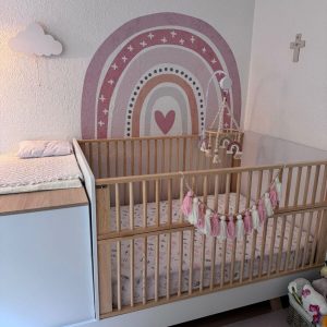 Cuna/cama individual con cambiador, con burós y colchón nuevo, Wilhem