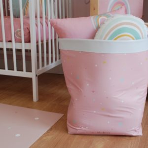 Cesto grande almacenaje rosa estrellas