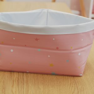 Cesto pequeño de almacenaje rosa con estrellas