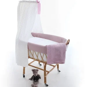 Minicuna de Ratán Col. DANIELA rosa con dosel