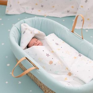 Saco algodón para recién nacido noche estrellada mostaza