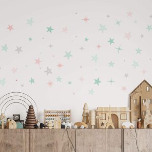 Vinilo estrellas mint y rosa